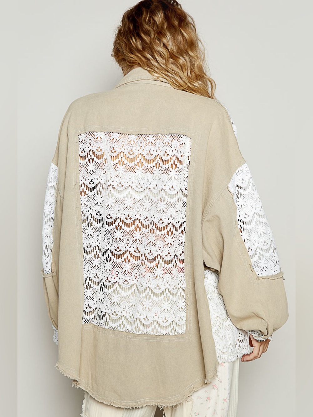 POL “ Salt Air Lace Shacket “ | Khaki Sand - Picture 5 of 5